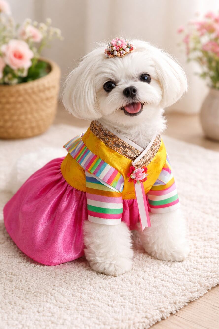 Korean Hanbok Dog Dress Traditional Pet Outfit Pink Gold New XS/Small